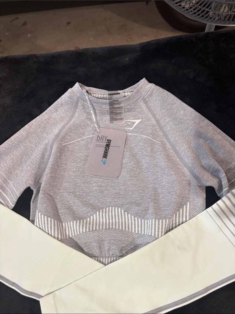 Gymshark Light Grey & Cream Seamless Long Sleeve Crop Top